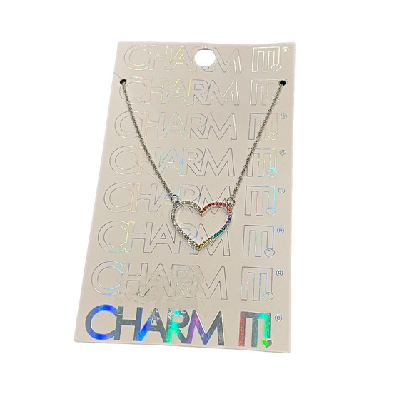 Charm It! Rhinestone Heart CZ Long Necklace Silver/Multicolor - Picture 4 of 5